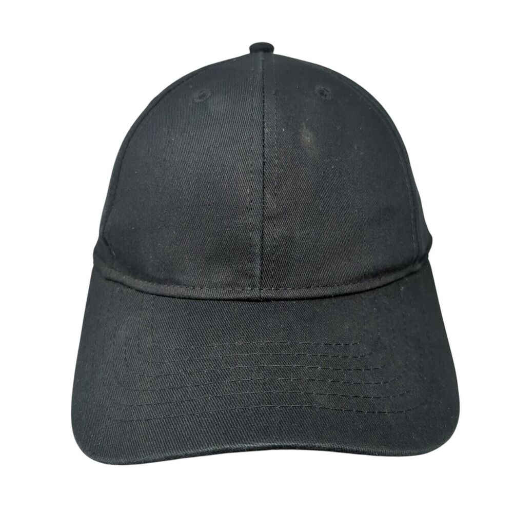 Sportsman Strapback Hat Black One Size Adjustable Vented Holes 6 Panel Blank